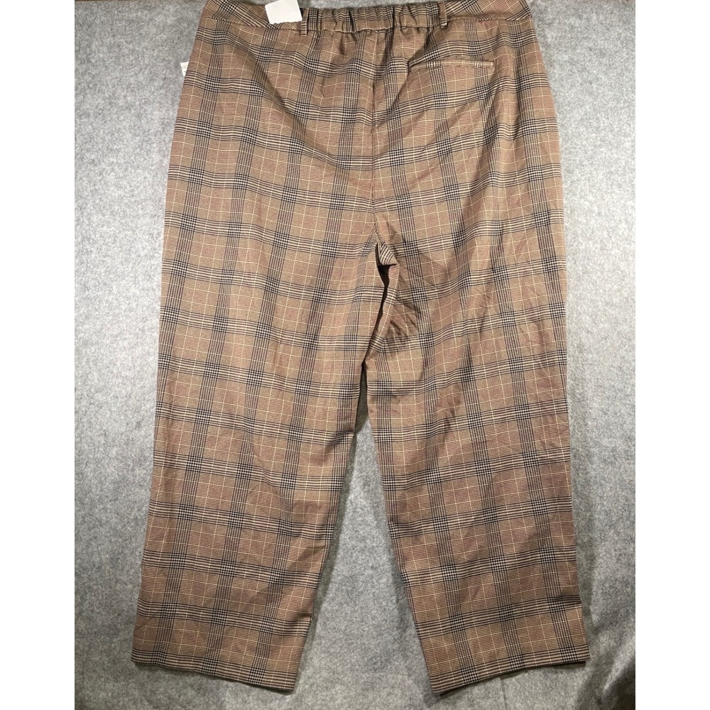 Old Navy Taylor Wide Leg Trouser Pants 3X Brown Plaid Glen Check Full Length NWT